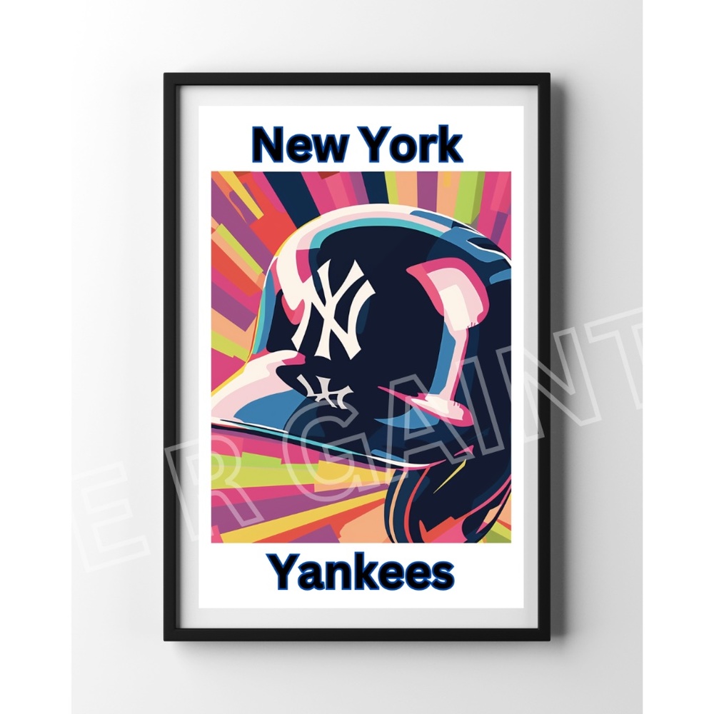 New York Yankees Poster 11x17 New York Yankees Helmet Print Yankee Memorabilia